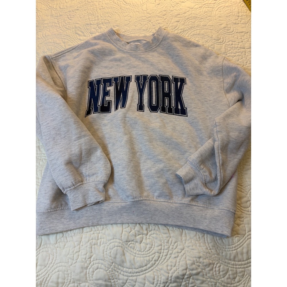 Lazy Sunday Sweatshirt Women Large Gray New York Varsity Pullover